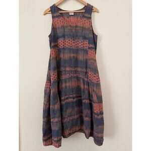 Click CMC Color Me Cotton Bubble Dress Tie-Dye Orange 100% Linen Lagenlook Tank